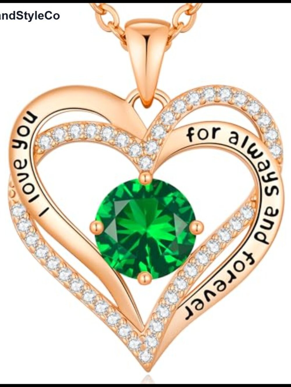 Double Heart Pendant Necklace Engraved Forever Love Rose Gold Plated Brass